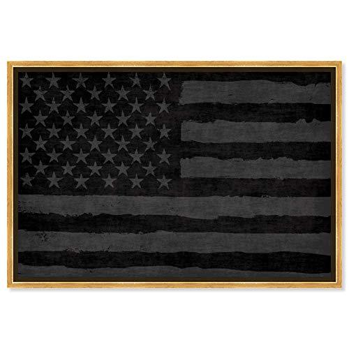 Hatcher & Ethan Hatcher and Ethan Americana and Patriotic Wall Art Framed Canvas Prints \'Rocky Freedom US Flags Home Dcor, 24\" x 16\", Black, Gray
