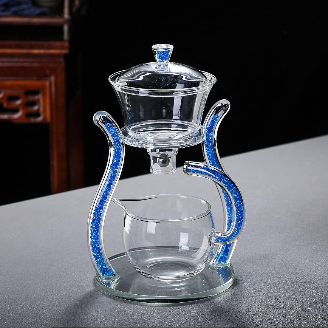 RORA RORA Lazy Kungfu Glass Tea Set Semi Automatic Drip Rotating with Infuser Glass Teapot Set (6 cups)