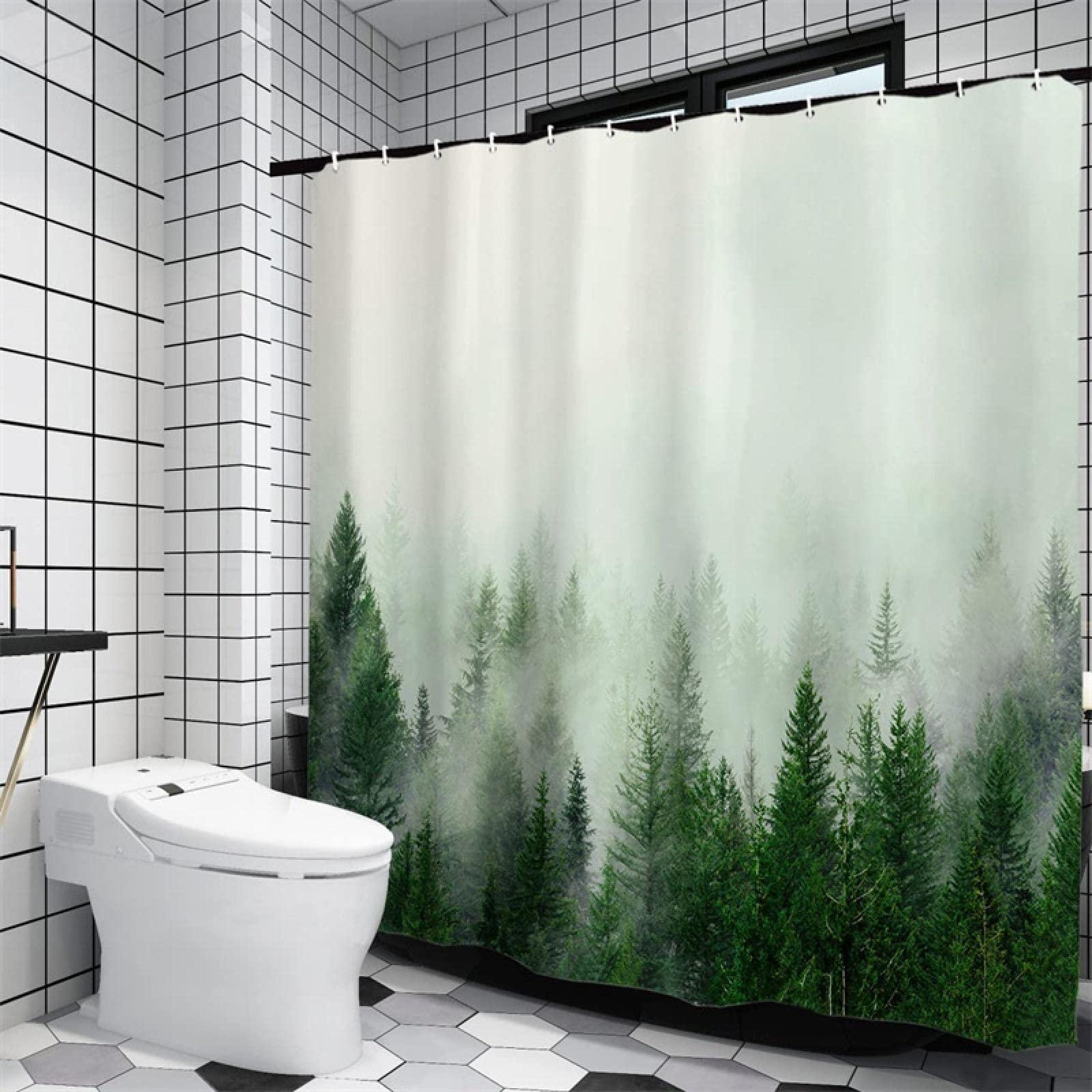 Yanyan Art Yanyan Art Misty Forest Green Shower Curtain Print Tree Extra Long Shower Curtain Liner Bath Curtain with Hooks Shower Curtain for Bathroom 84x72in-213x183cm/WxH