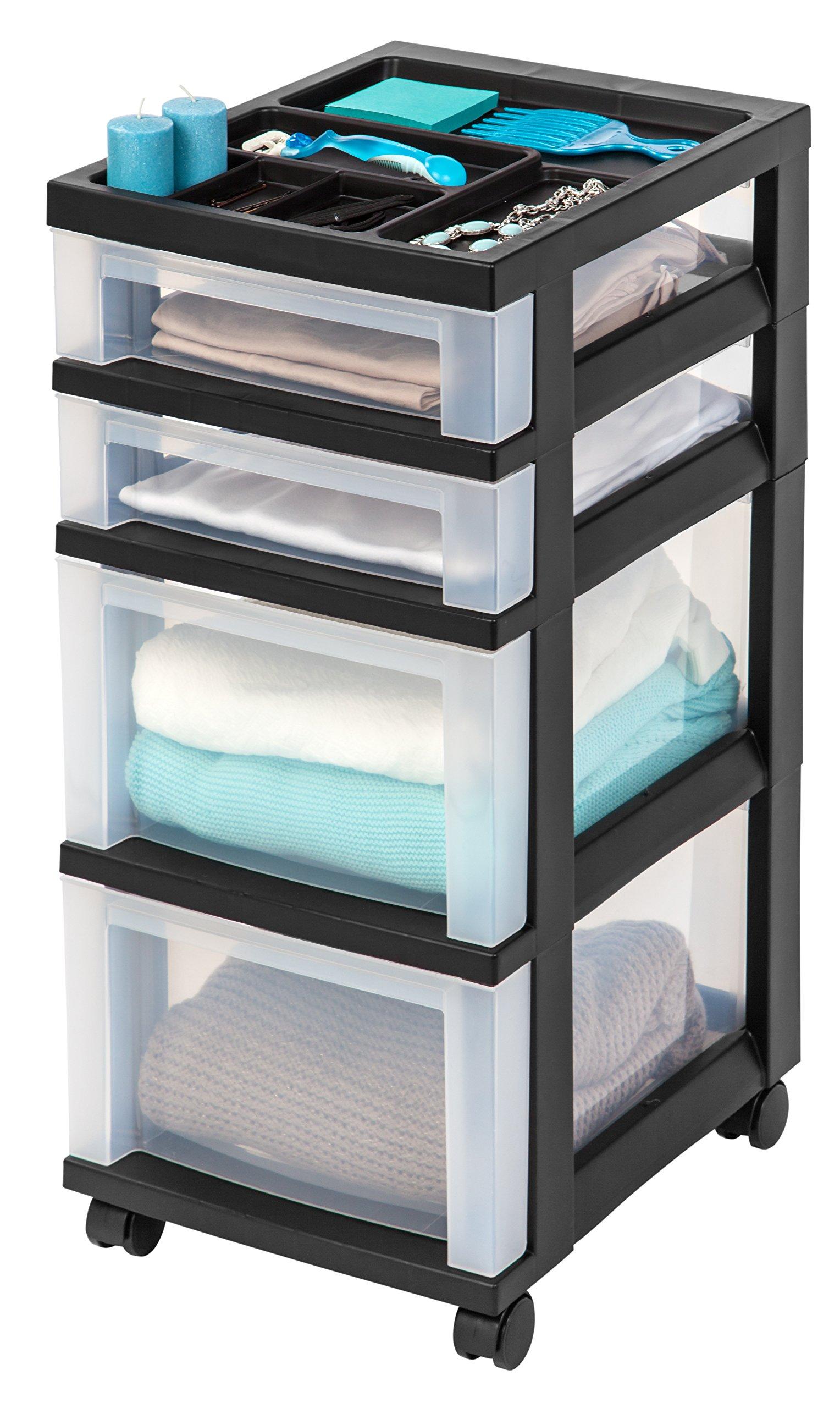 IRIS USA, Inc. IRIS USA, Inc. 4-Drawer Rolling Storage Cart with Organizer Top, Black
