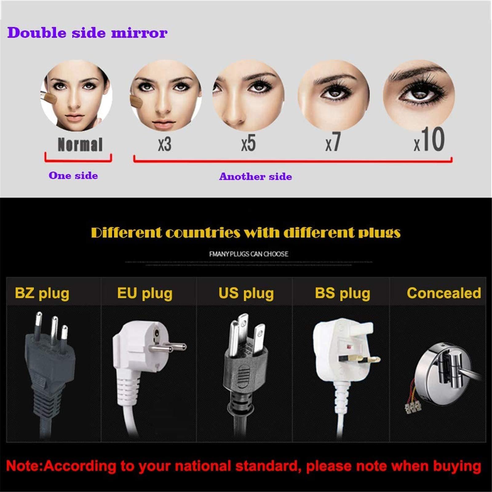 DMNSDD Double Sided Makeup Mirror with Lights and Magnification, 8 inch Brass Bathroom Wall-mounted LED Vanity Mirror, 360 Swivel Extendable Mirror,Rose gold,10X