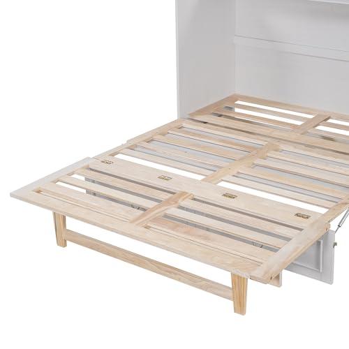 YOPTO YOPTO Murphy Bed Cabinet Full Size,Folding Wall Bed Chest with Large Storage Drawers,Hidden Platform Bed Frame W/USB Ports,Space-Saving,Easy Assembly,for Bedroom,Guest Room,Office,White