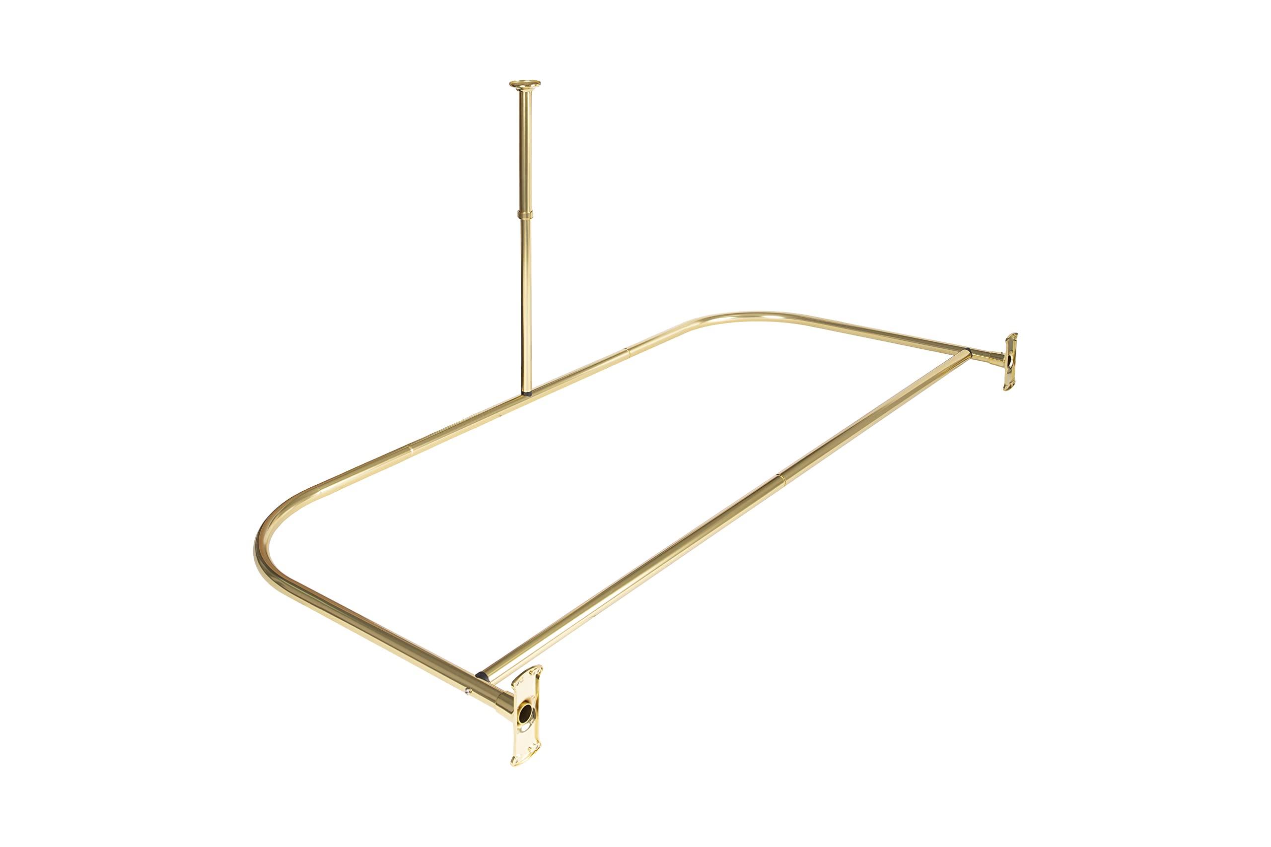 Utopia Alley Utopia Alley Rustproof Aluminum Shower Curtain Rod | D-Shape Shower Rod with Ceiling Support, Perfect for Freestanding Tub & Shower, Gold + White Curtain Combo (61"L x 28"W)