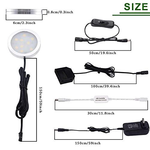 AIBOO AIBOO LED Under Cabinet Lighting Kit 4 Packs of 12V Puck Lights with RF Dimmable Wireless RF Remote Control for Kitchen Counter Accent Lighting(Daylight White)