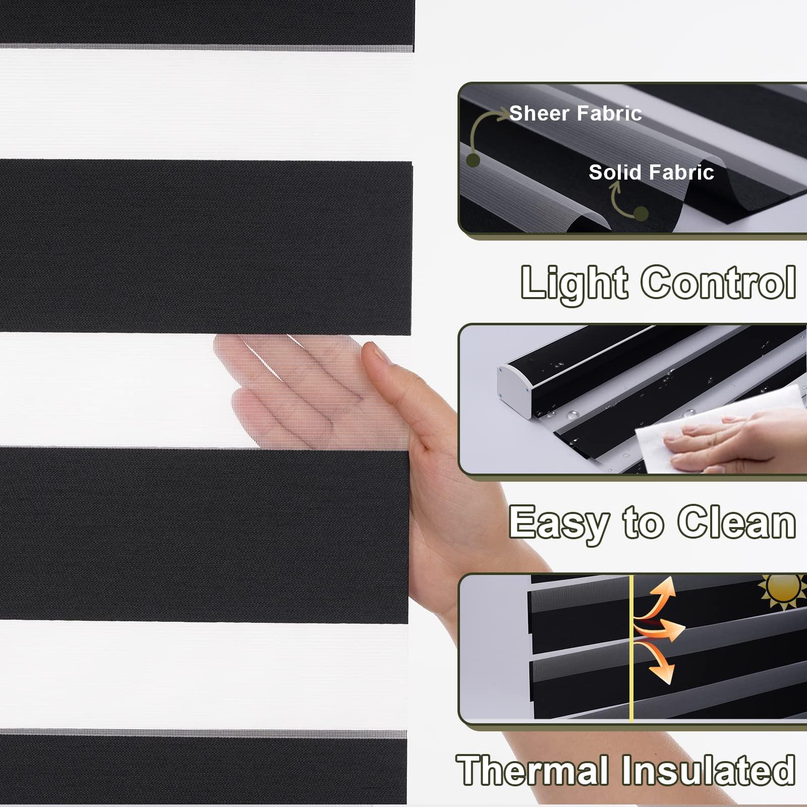 Yoinnt Cordless Zebra Blinds for Windows, Custom Size Zebra Roller Window Blinds, Dual Layer Blackout Zebra Roller Shades, Window Blinds for Home, Office, Kitchen, Bathroom 20 1/2 * 84in(W*H),Black