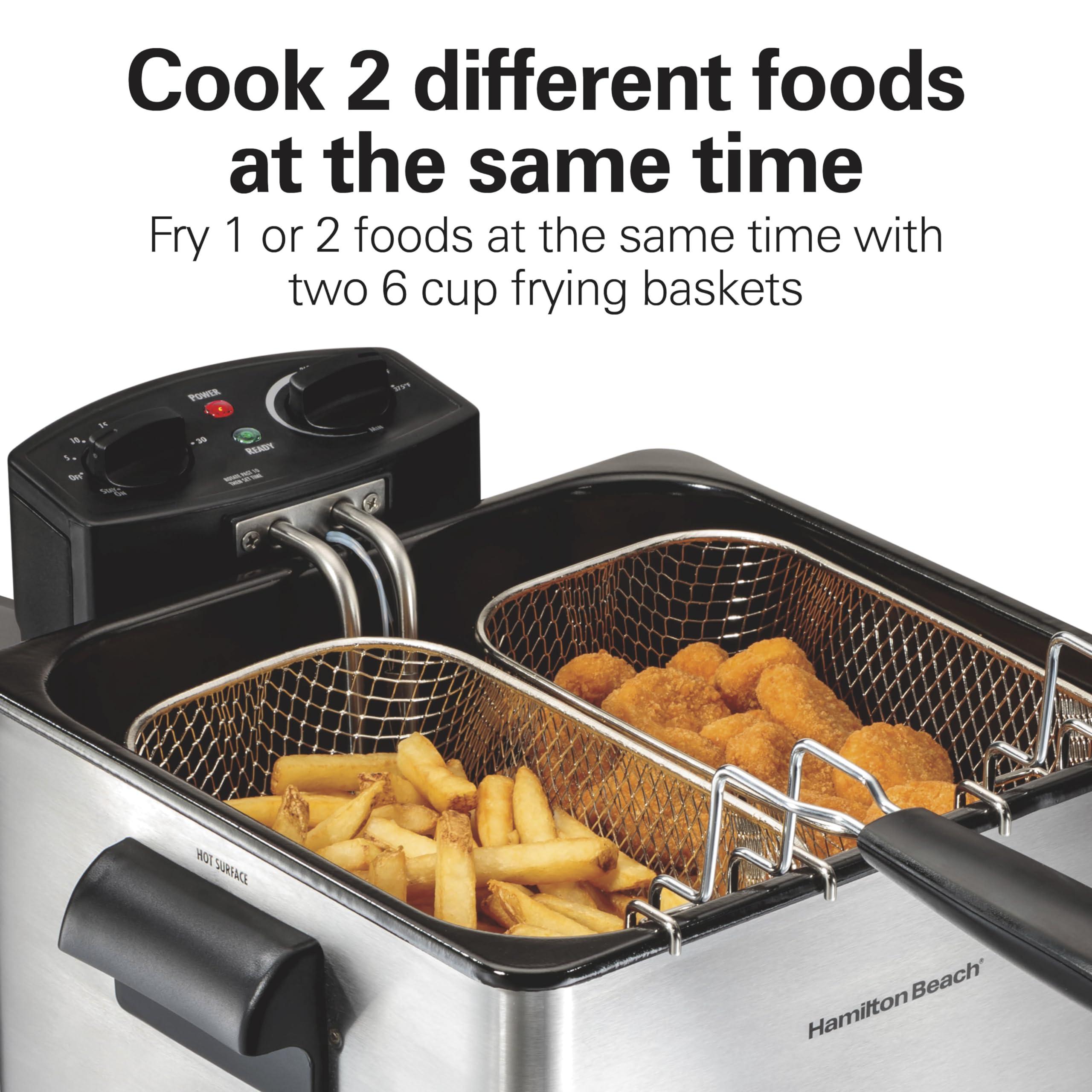 Hamilton Beach Hamilton Beach Electric Deep Fryer with Lid 4.5 Liters / 19 Cups Oil Capacity, Temperature Control, View Window, Professional Style, 1800 Watts, Two Frying Baskets, Stainless Steel