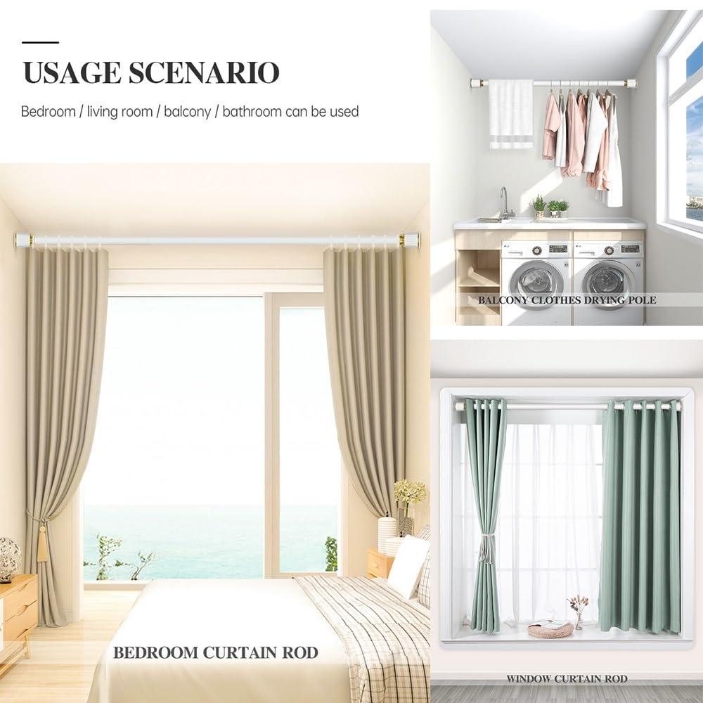 QHDPKU Curtain Rod No Drilling,Room Divider Tension Curtain Rod,Adjustable Bathroom Stall Tension Pole,For Space Partition,Maximum Extension 195 inches (Color : White, Size : 20-30inchs)