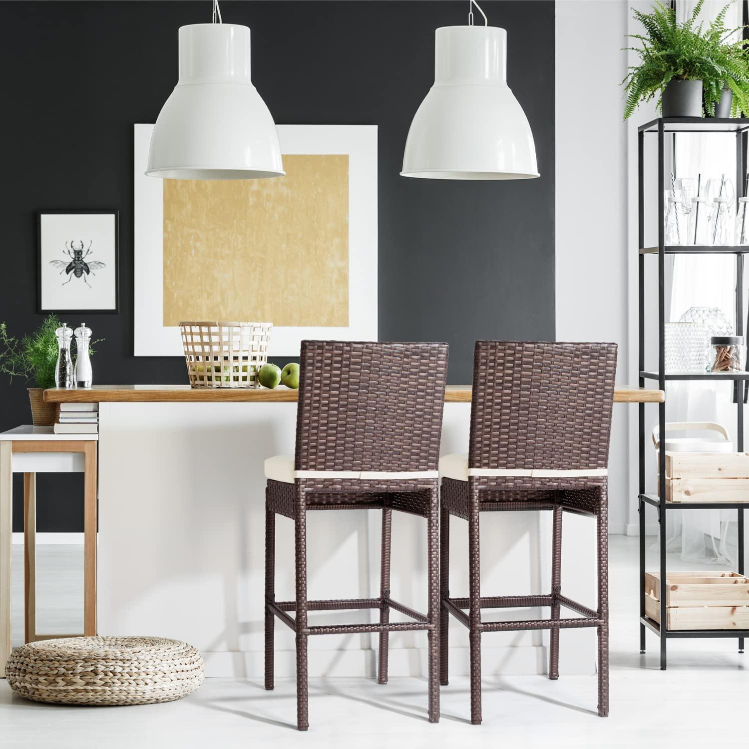 Generic Barstool Twin Set,Patio Wicker barstools Set, Outdoor bar stools Set of 2, 30\'\' Counter for Indoor Garden backyards Swimming Pool Loads Up to 330 lbs, Beige