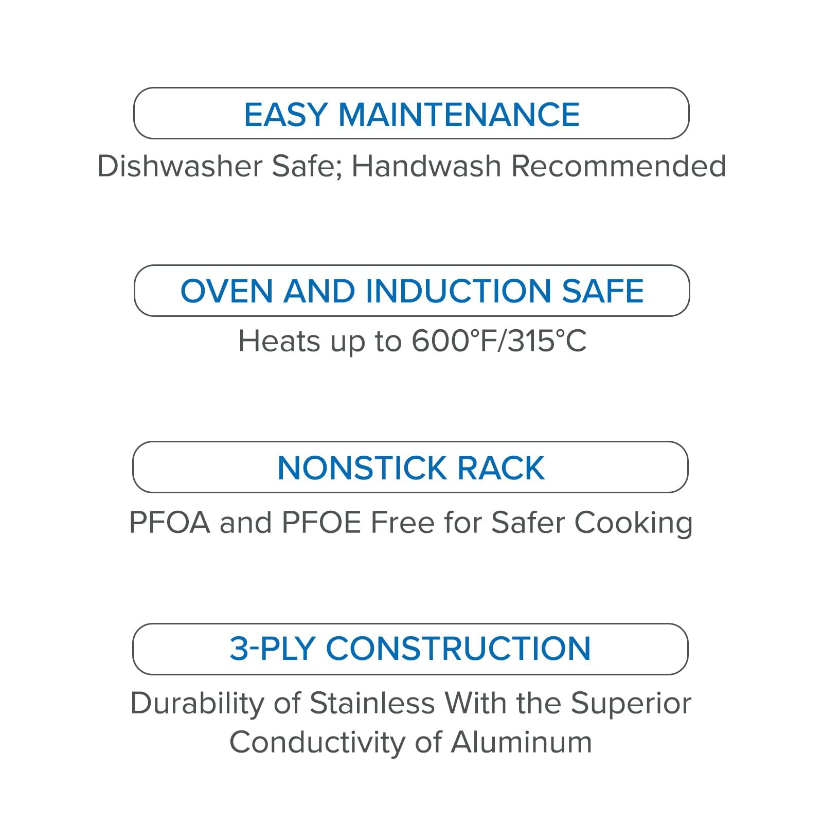 Viking Culinary Viking Culinary 3-Ply Stainless Steel Roasting Pan, Includes a Nonstick Rack, Dishwasher, Oven Safe, Works on All Cooktops including Induction