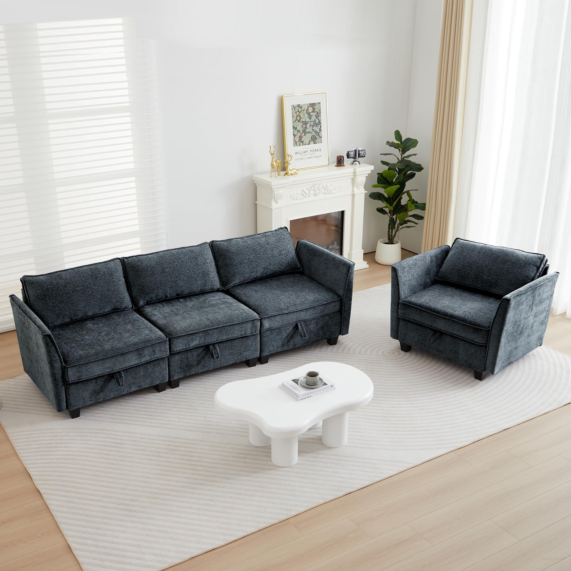 YMXLTD YMXLTD Sectional Couch with Storage, Modular Sectional Sleeper Sofa Cama Moderno Sets for Home Living Room, Lounge Sofa Couch Sectional Convertible for Bedroom, Office - Cloud Couch/Navy Blue Couch