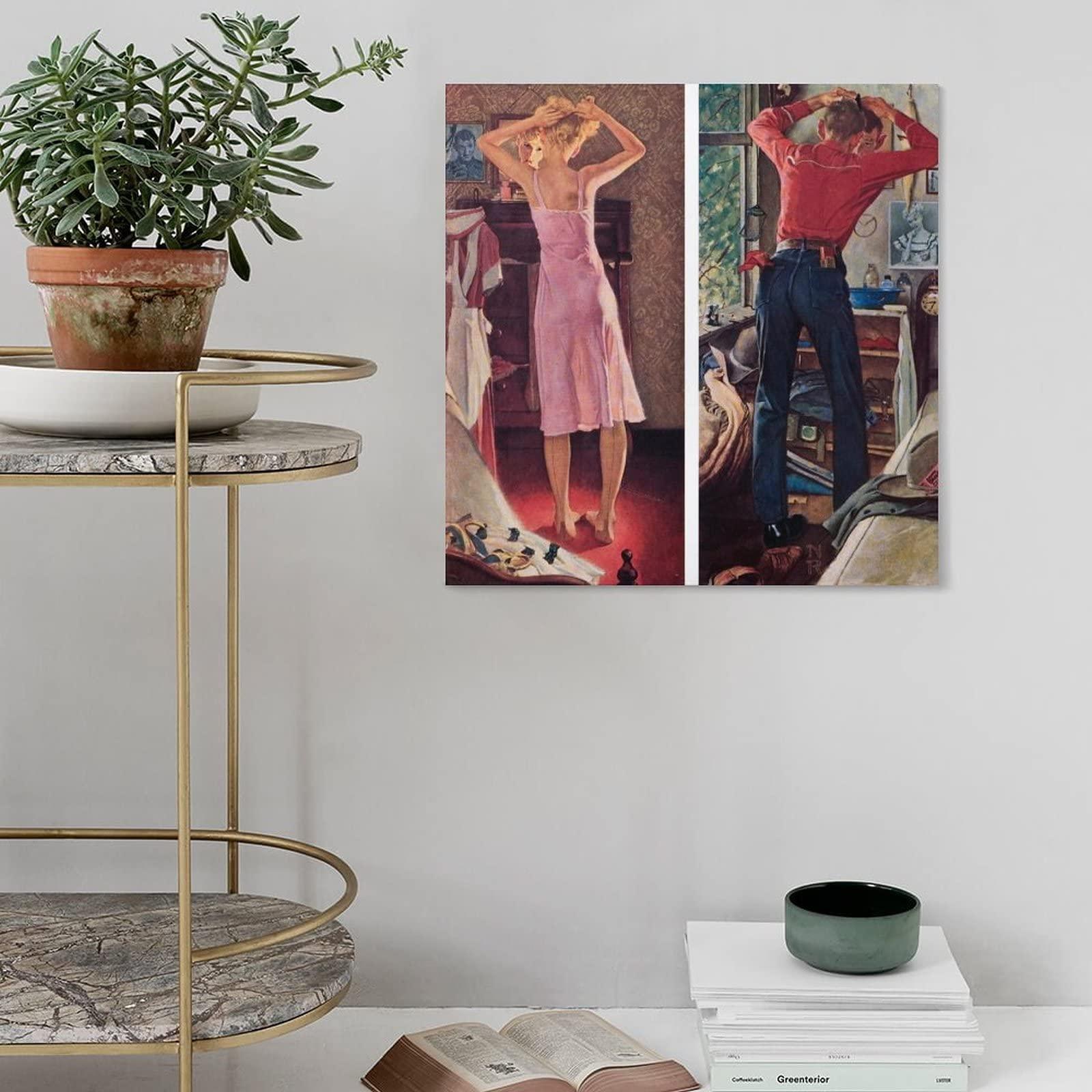 NIZHNAO 35+ Norman Rockwell Canvas Illustration Before The Date, 1949 by Norman Rockwell Retro Canvas Art Poster and Wall Art Picture Print Modern Family Bedroom Decor Posters 28x28inch(70x70cm)