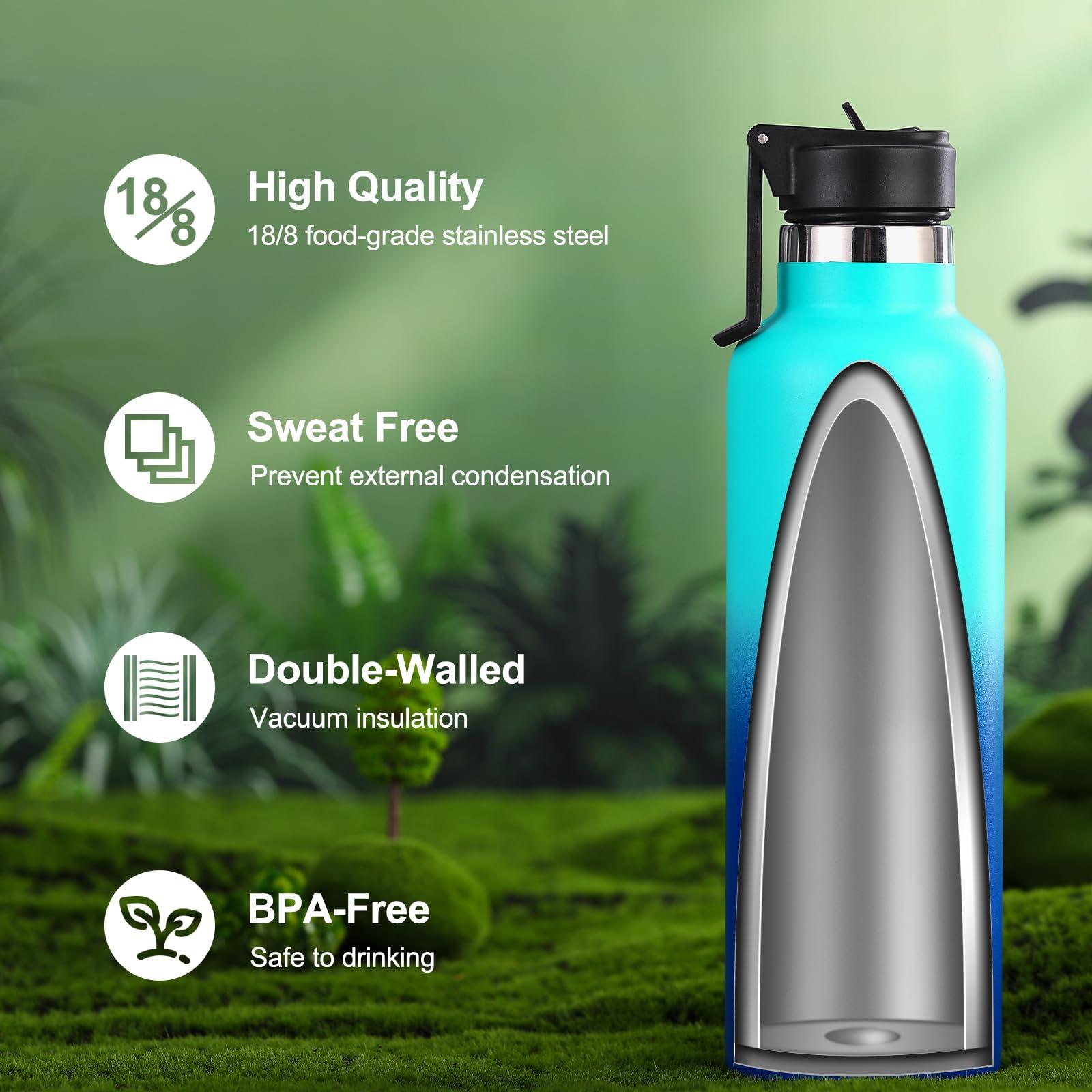 WEREWOLVES WEREWOLVES Insulated Water Bottle with Straw Lid & Handle Lid, Stainless Steel Water Bottle with Carrier Bag Holder, Reusable Vacuum Narrow Mouth Leak-Proof Bottle for Biking