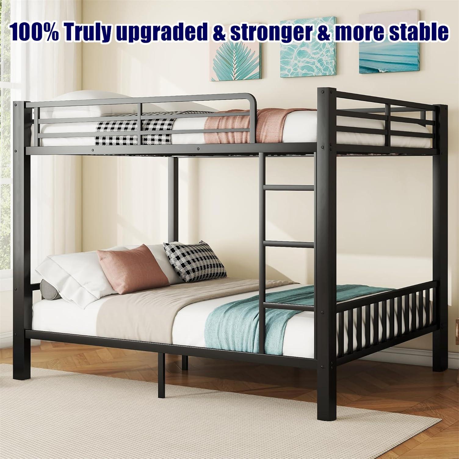 TIHWOALL TIHWOALL Latest Upgrade & Stronger Steel Queen Over Queen Bunk Bed, Heavy Duty Thickened More Rust-Proof Metal Bunk Queen Bed with Enhanced Legs & Slats (Easier Assembly) (Queen Over Queen-1)