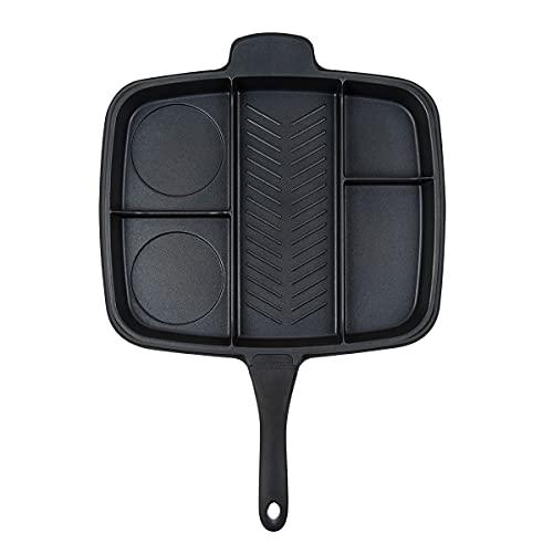 MASTERPAN Master Pan Non-Stick Divided Grill/Fry/Oven Meal Skillet, 15", Black
