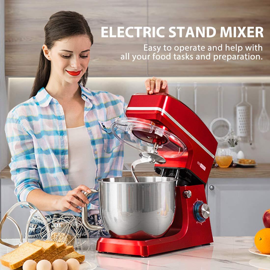 VIVOHOME VIVOHOME 7.5 Quart Stand Mixer, 660W 6-Speed Tilt-Head Kitchen Electric Food Mixer with Beater, Dough Hook, Wire Whip, and Egg Separator, Red