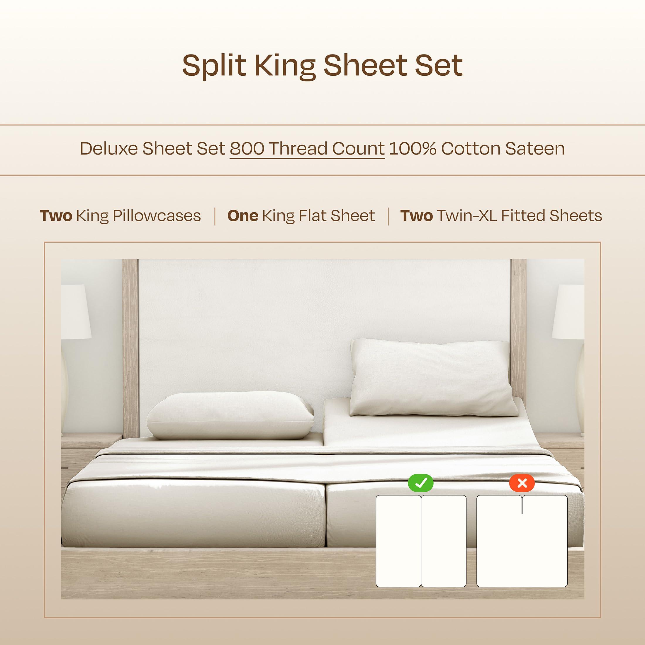 California Design Den California Design Den Luxury Split King Sheets Sets for Adjustable Bed -Buttery Soft 800 Thread Count 100% Cotton Set -Beats Fake Egyptian Claims,Bedding Set with Durable Twin XL Fitted Sheets (Ivory)