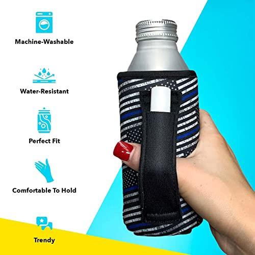 Handlers 16oz Can Cooler Insulated -Lit Handlers Neoprene Fabric Beverage Cooler Sleeve with Handle & Pocket - Water Resistant Soda & Energy Drink Holder - Machine Washable Beer Can Covers (Love a Nurse)