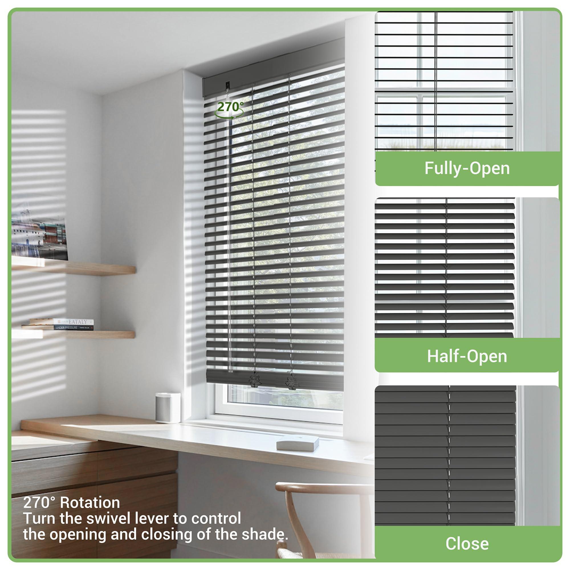 Boolegon Boolegon Aluminum Mini Blinds Cordless Venetian Blind New 1 Inch Metal Slat Horizontal Blinds Anti-UV Waterproof Venetian Windows Blind for Office Home, Smoky Gary, 49" W x 48" H