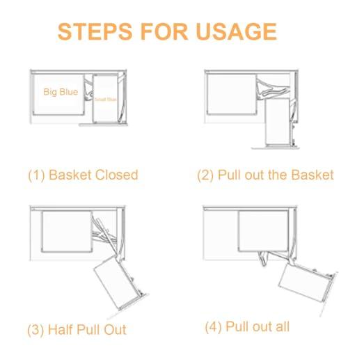 ZAIHW ZAIHW Blind Corner Cabinet Pull Out Organizer, Right, Silver, Modern, Kitchen, L-shape, 17.3\"W x 9.4\"D x 3\"H, 17.6lbs Capacity