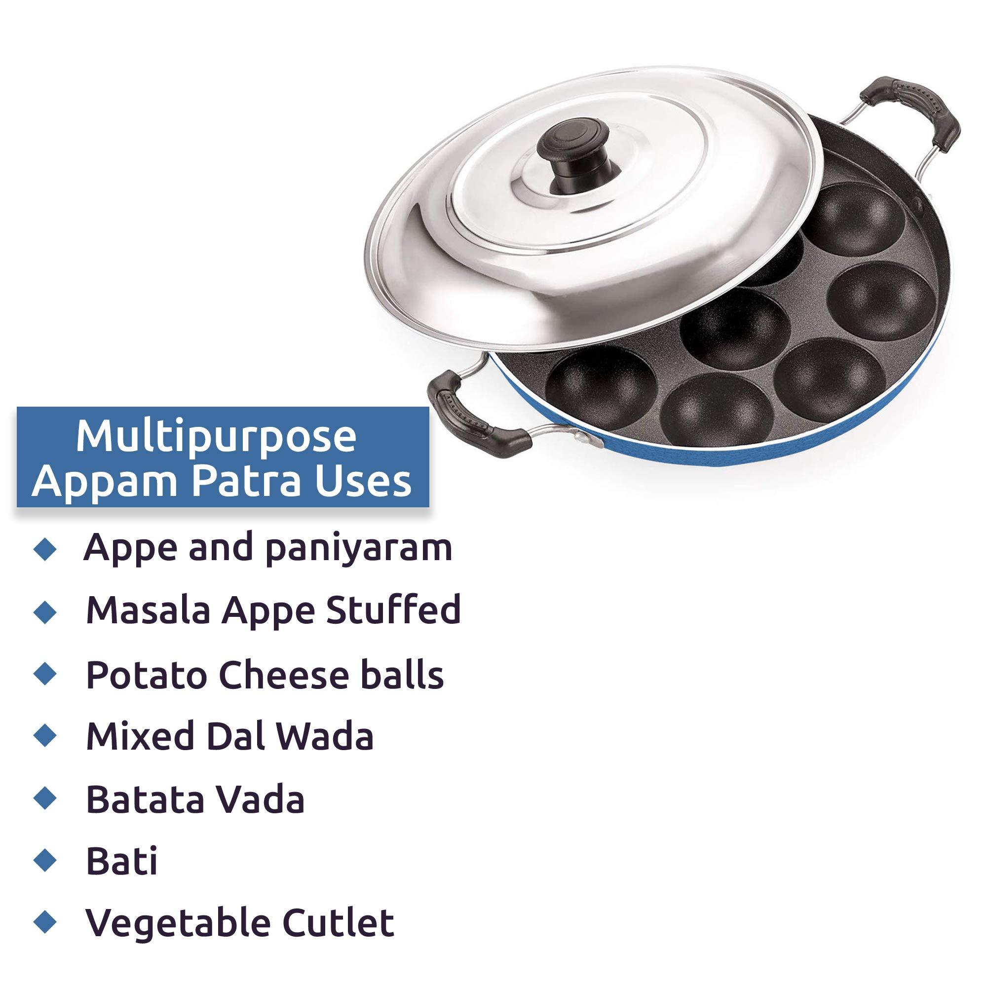 PANCA PANCA Premium 12 Cavity Appam Maker Non Stick Aluminium Appe Tawa Appam Pan with Lid Appam Patra Appam Kadai Paniyarakkal, Paniyaram pan, Pancake - Blue