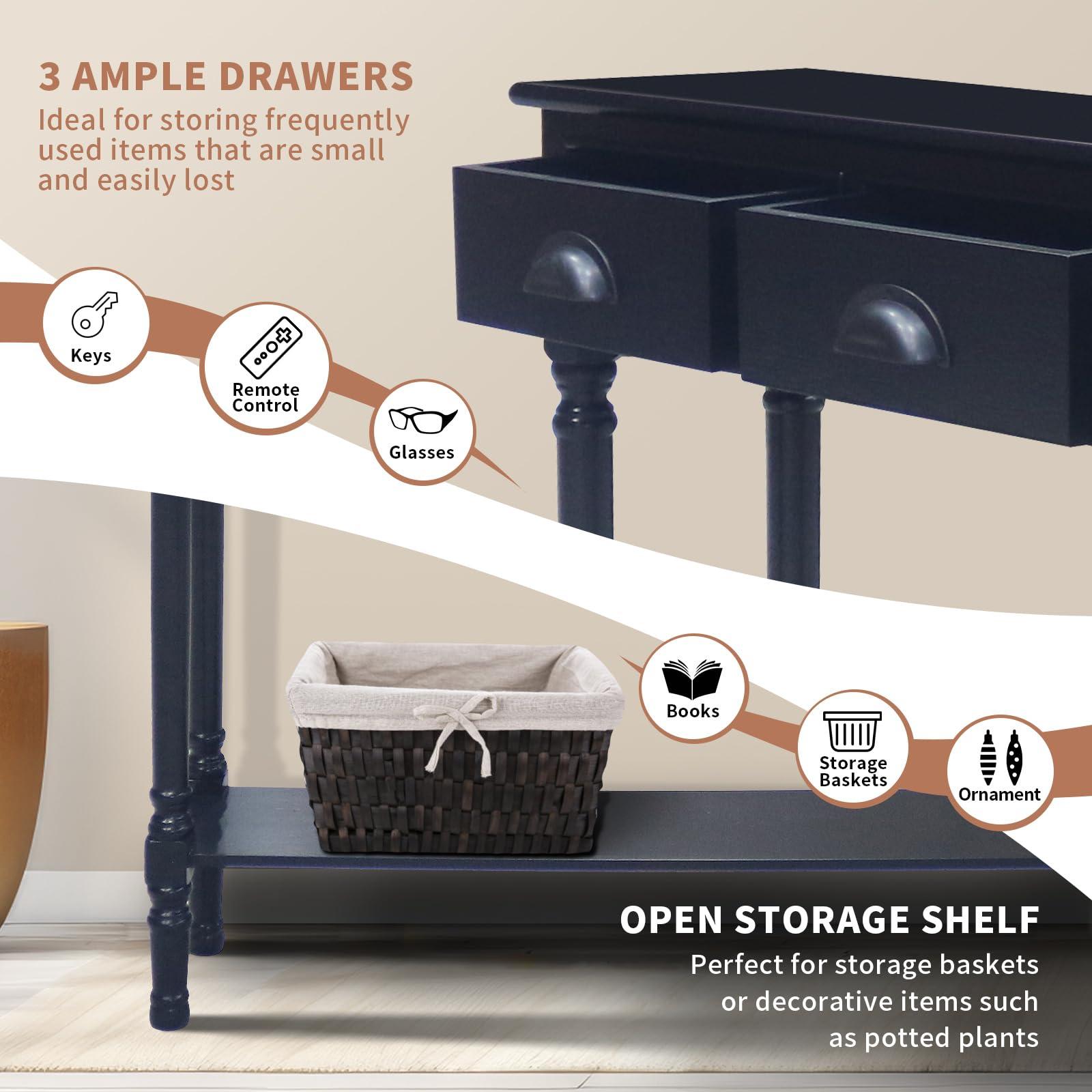 Urbanest Urbanest Modern Burlington Console Table with 3 Drawers (Solid Wood, Black)