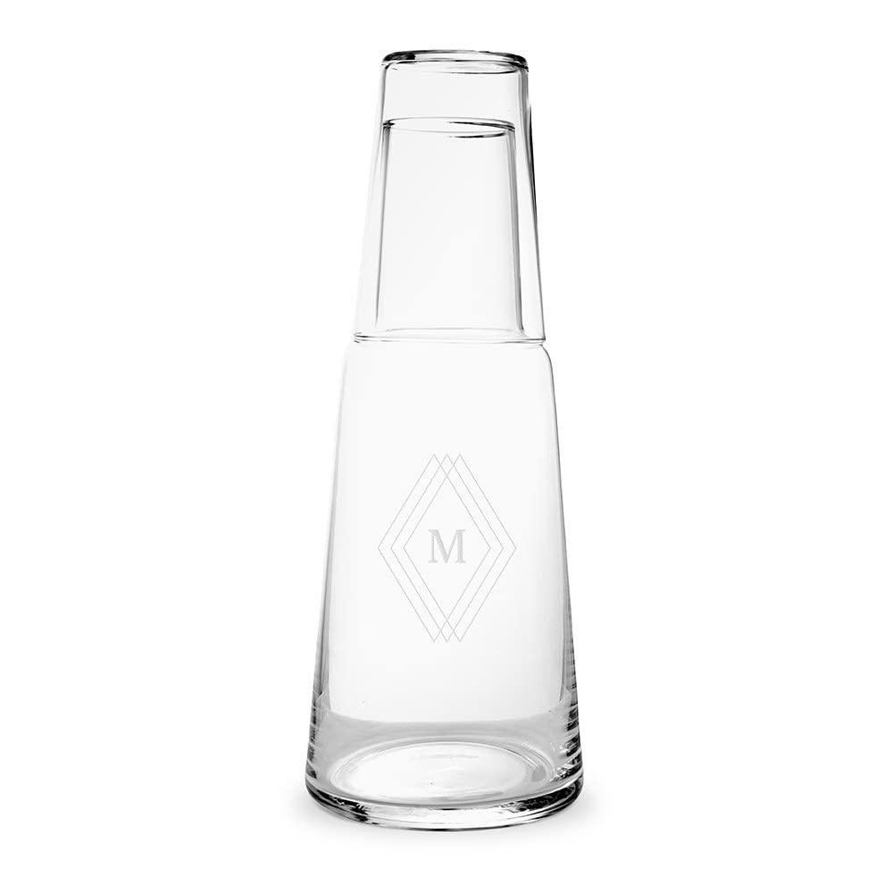 WEDDINGSTAR Weddingstar Custom Engraved Bedside Water Carafe And Glass Set - Diamond Emblem Monogram