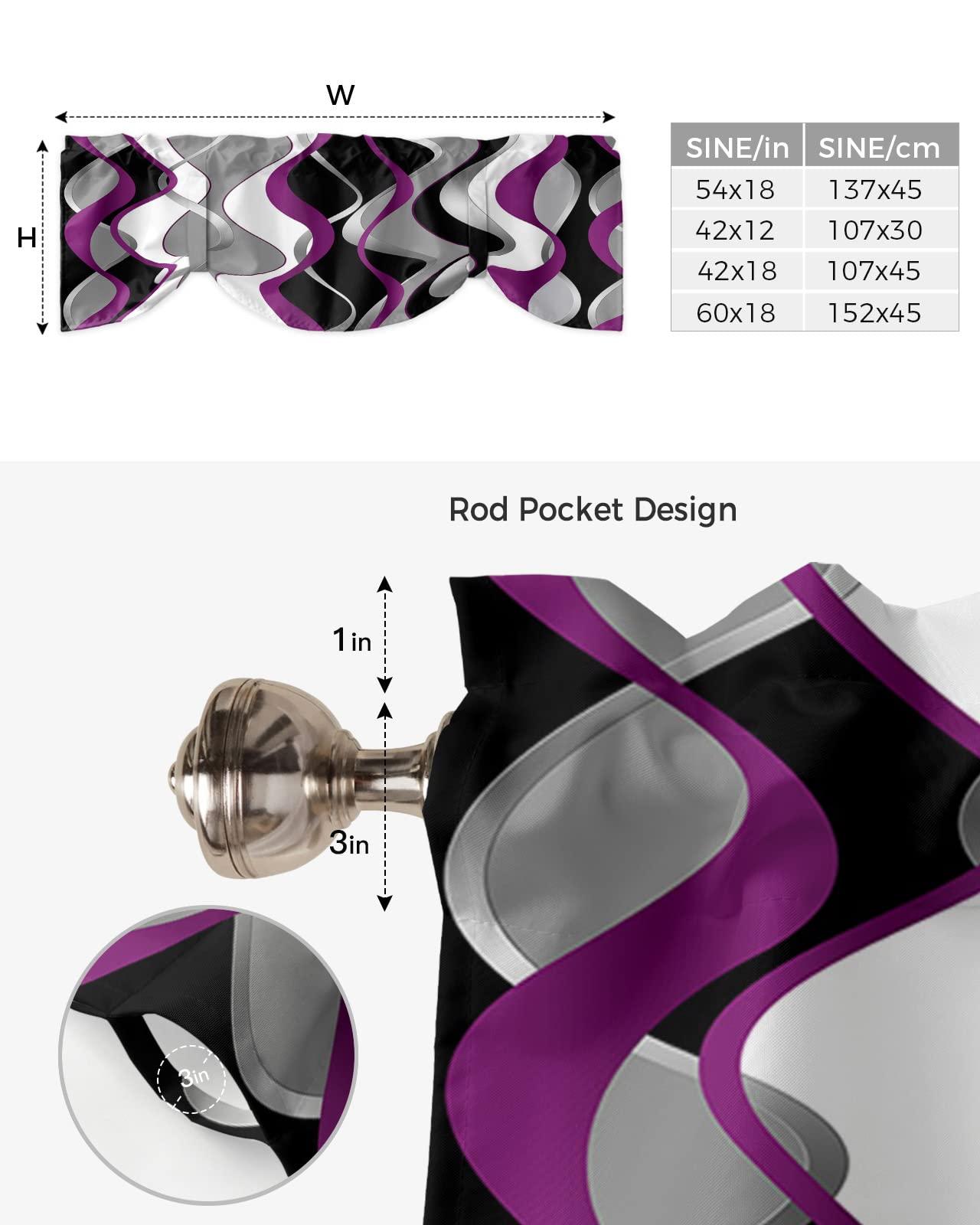 Litter Star Litter Star Purple Abstract Wave Tie Up Valance for Kitchen Windows, Abstract Stripe Art Adjustable Valances Rod Pocket Short Curtain,Tie Up Curtains Valance for Bedroom Living Room Bathroom 42x18in