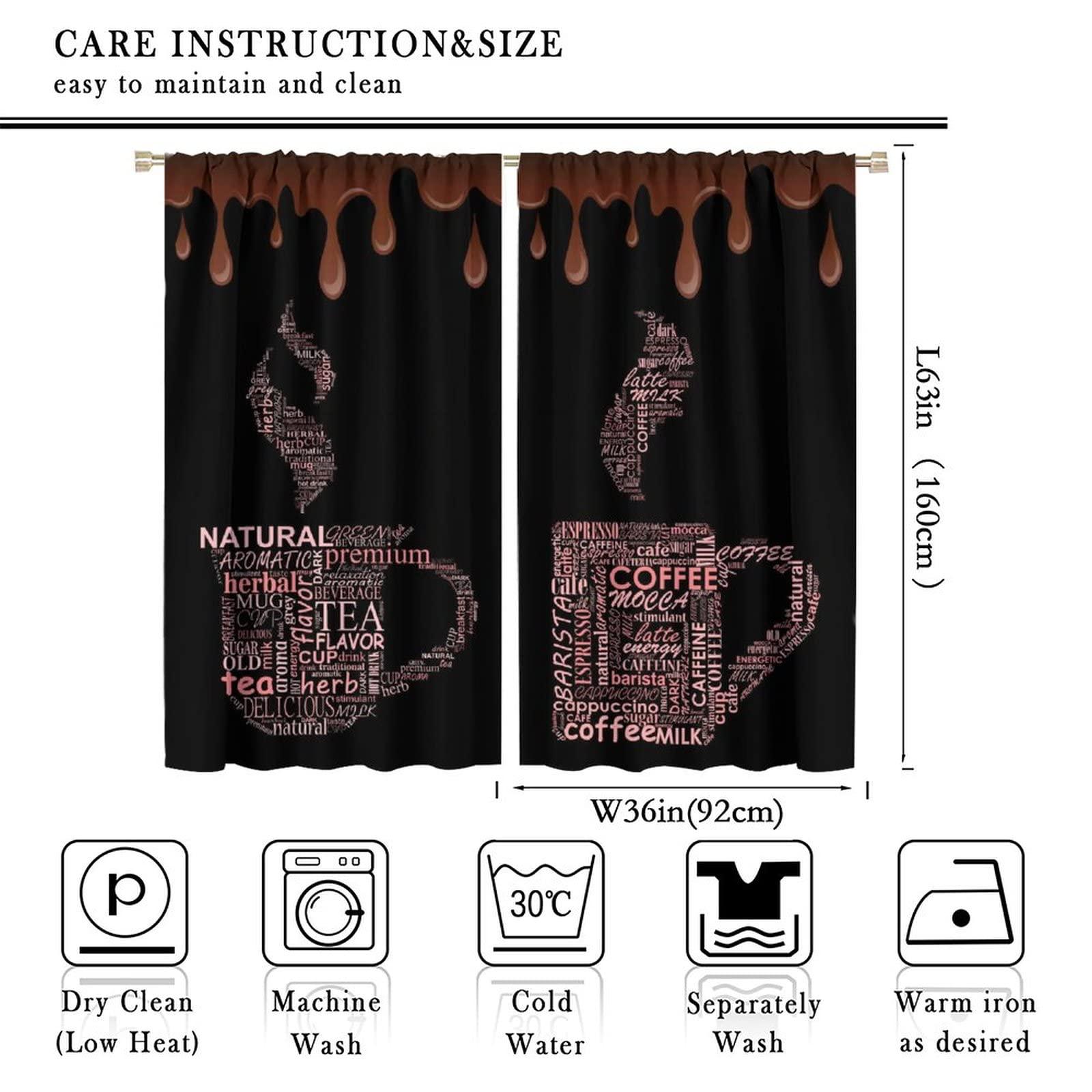 SENRUEGT Coffee Themed Curtains, Chocolate Coffee Cups Retro Living Room Kitchen Cafe Window Treatments Drapes 72x63in