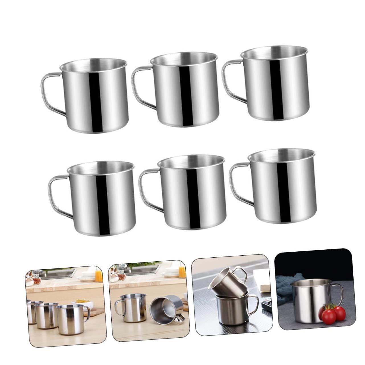 Cabilock 6pcs Children\'s Stainless Steel Water Cup Camping Mugs Kids Drinking Cups Mug with Handle Decorative Mug Cups for Coffee Stainless Steel Cup Coffee Mugs with Handles Latte Cup