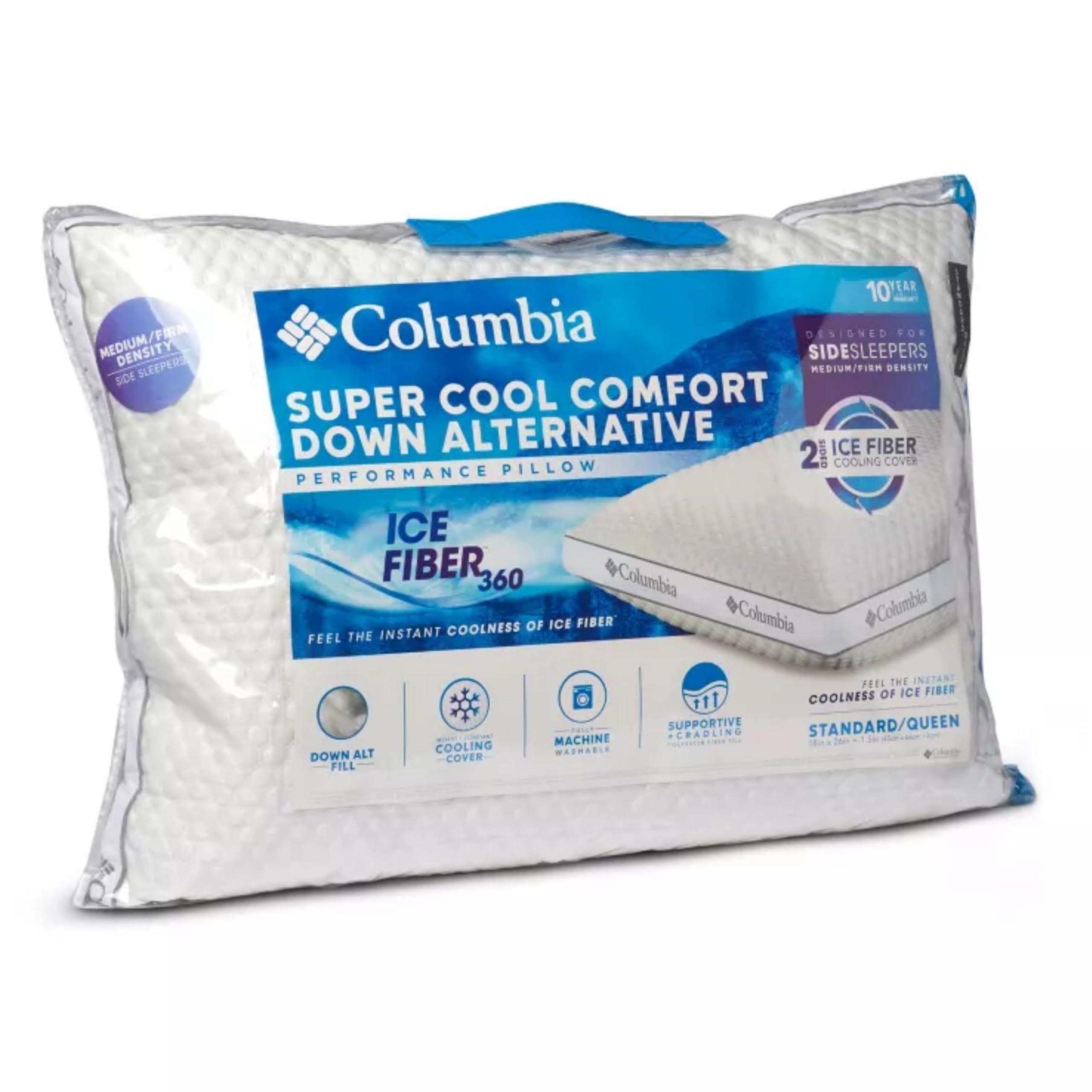 Columbia Columbia Comfort Ice Fiber Side Sleeper Down Alternative Bed Pillow with Polyester Fiberfill, Supportive and Cozy Instant Cooling Double Sided Breathable Cover, White, Standard/Queen Pack of 1