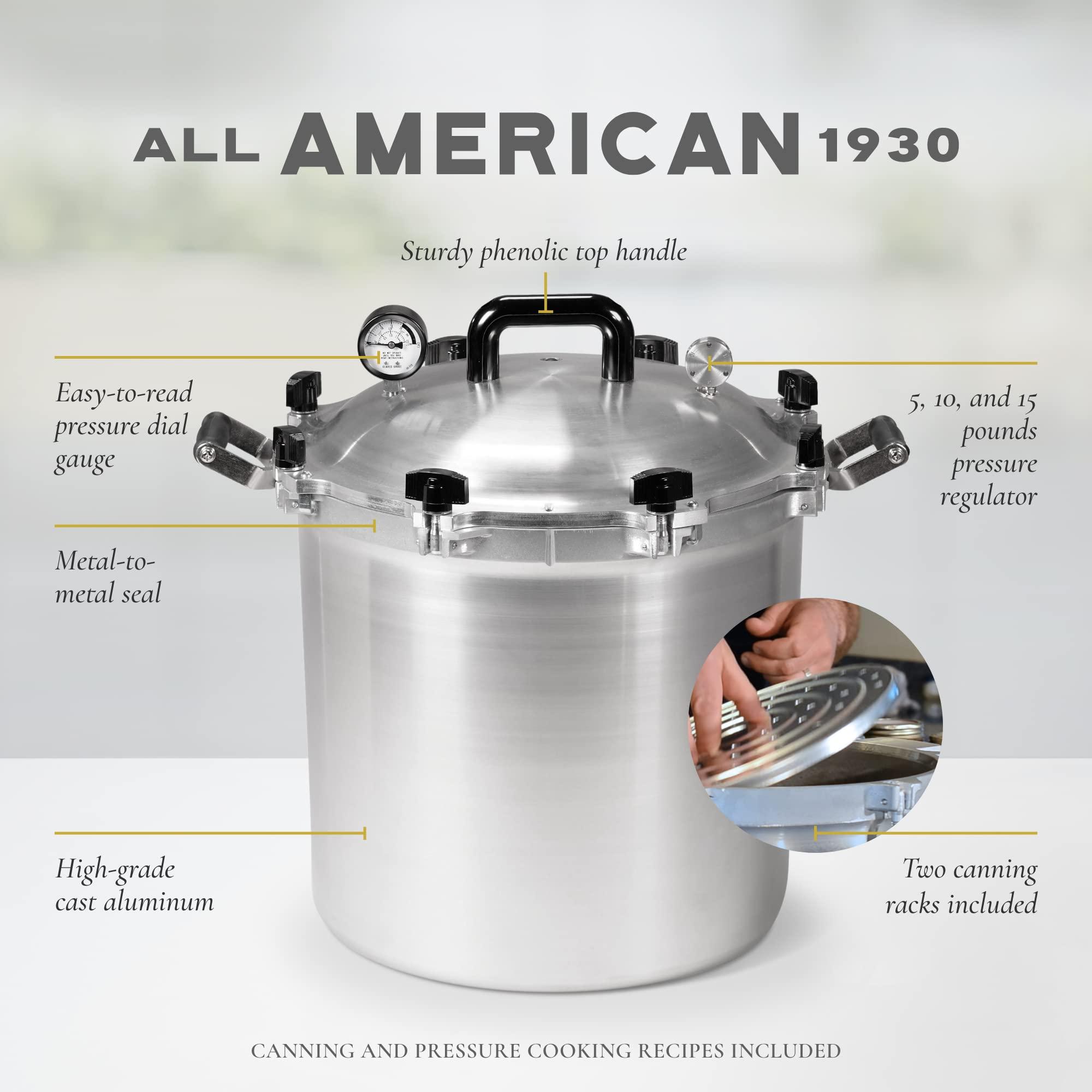 All American All American 1930 - 41.5qt Pressure Cooker/Canner (The 941) - Exclusive Metal-to-Metal Sealing System - Easy to Open & Close - Suitable for Gas or Electric Stoves - Made in the USA