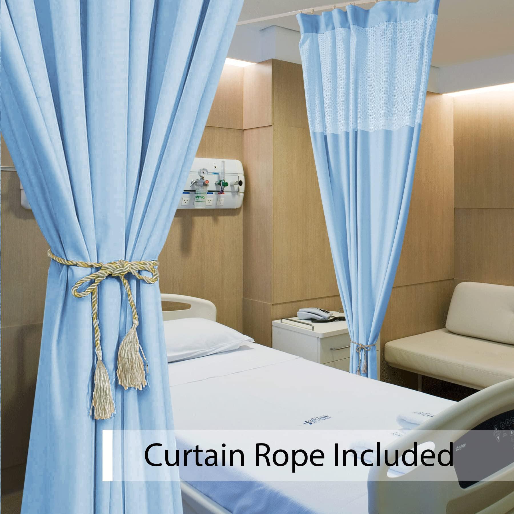 Fcosie Fcosie Extra Wide 15ft Wide x 8ft Tall Hospital Room Divider Curtain, Medical Grade Privacy Curtain with Mesh Top, Hospital Bed Divider Curtain, Flat Hooks Hanging Cubicle Curtains, 1 PC, Blue