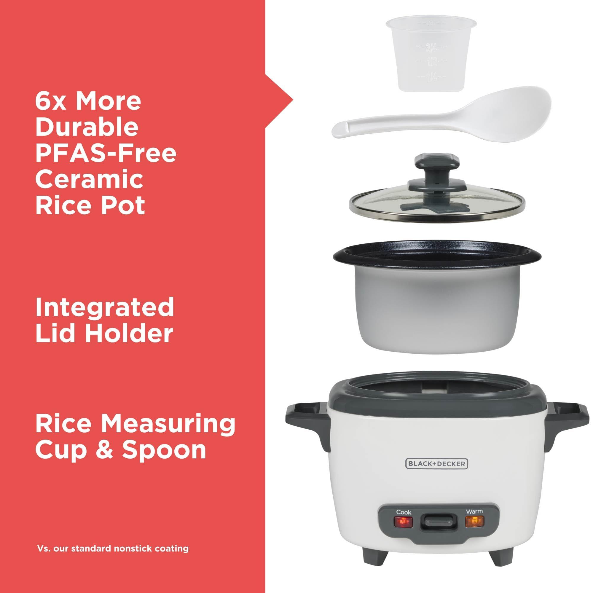 BLACK+DECKER BLACK+DECKER 3-Cup Rice Cooker, 1.5-cup Uncooked Rice, 3 Cups Cooked, Steaming Basket, Removable Non-Stick Bowl, One Touch