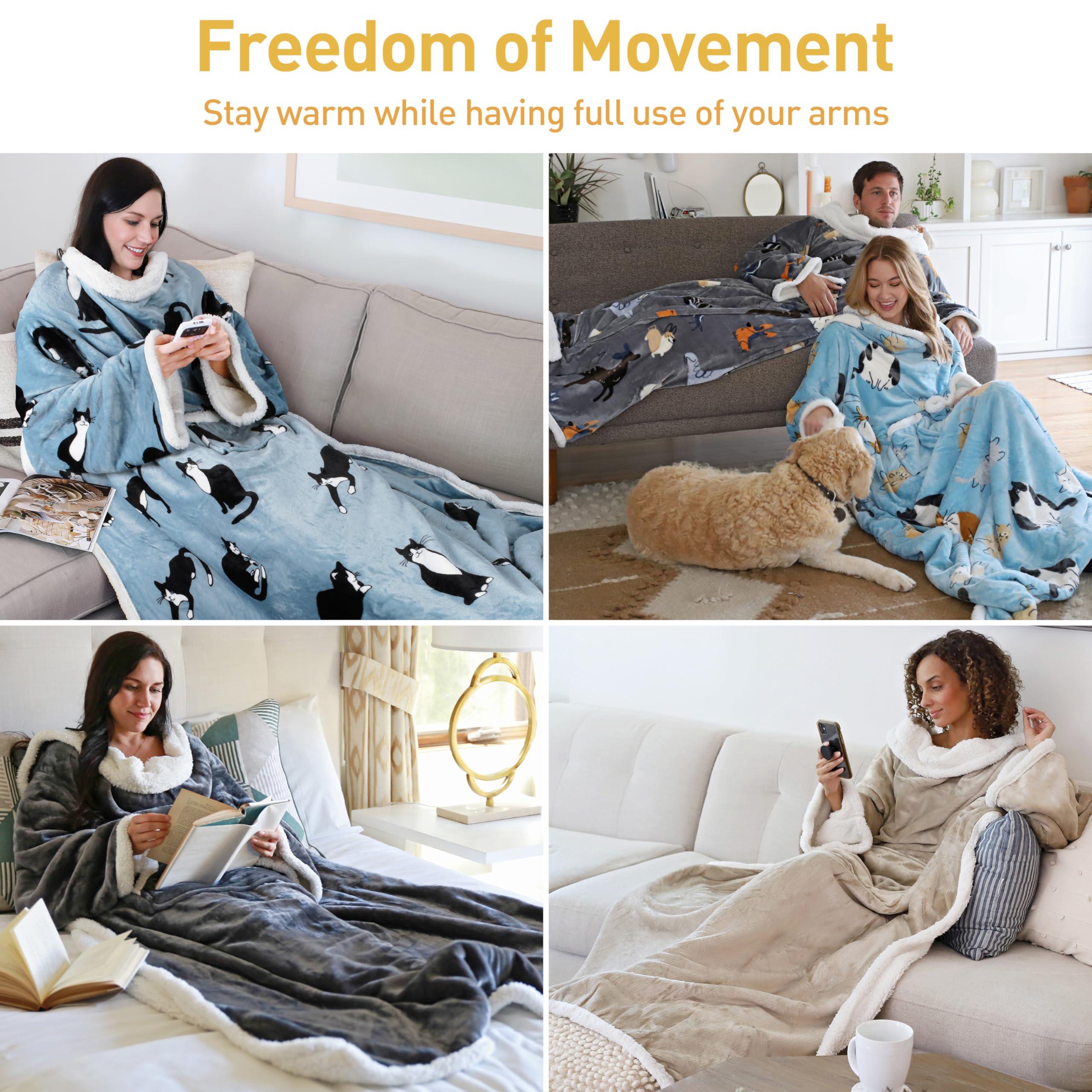 Catalonia Catalonia Sherpa Wearable Blanket with Sleeves Arms, Comfy Sleeved TV Wrap Blanket, Large Snuggly Throw for Women and Men, Gift for Her