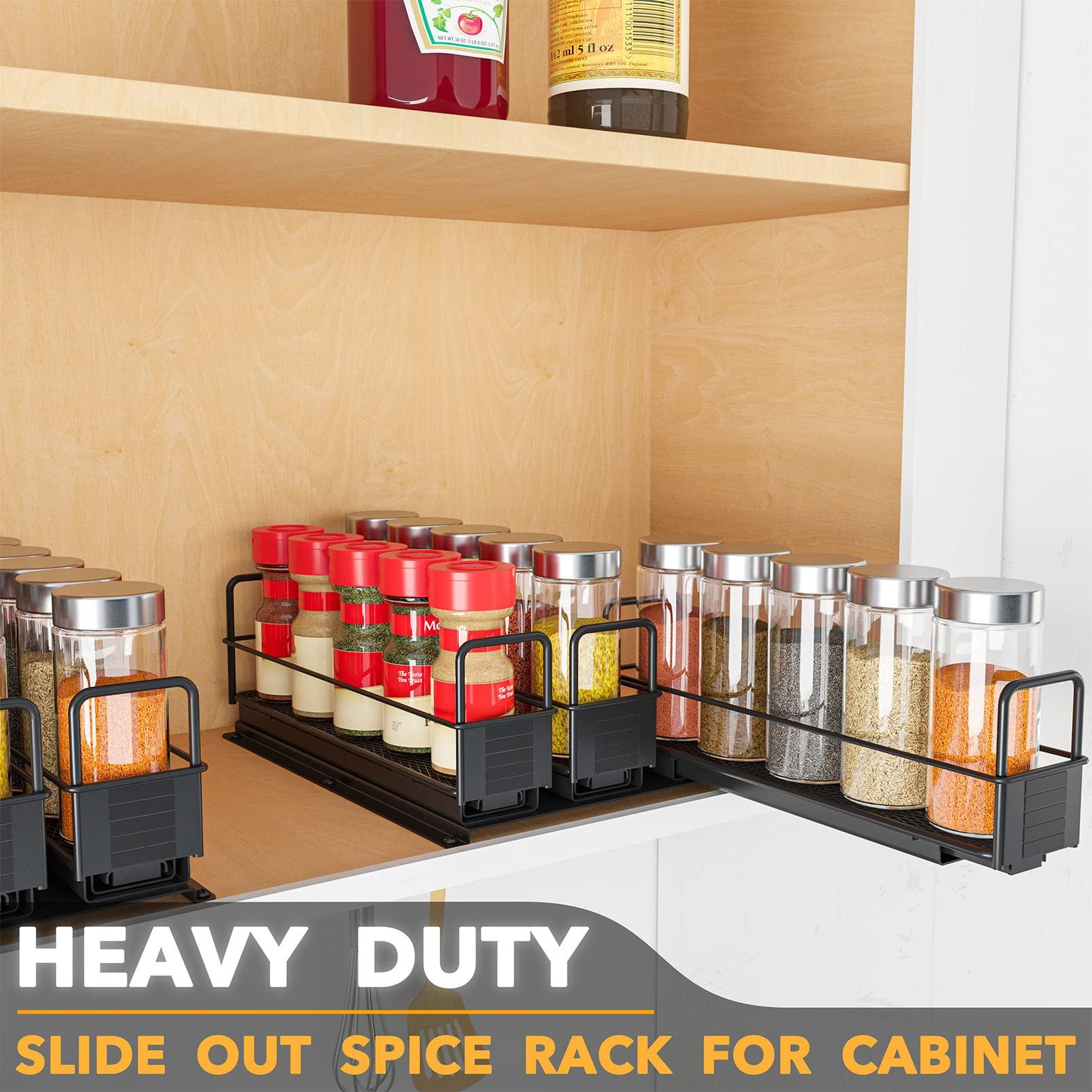 SpaceAid SpaceAid Pull Out Spice Rack Organizer for Cabinet, Heavy Duty Slide Out Seasoning Kitchen Organizer, Cabinet Organizer, with Labels, 7.7\" W x10.75 D x4 H, 3 Drawers 1-Tier