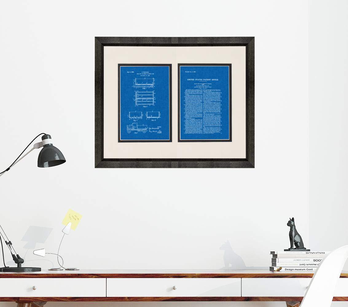Frame a Patent Truck Body And Method Of Heating Same Patent Art Blueprint Print in a Beveled Black Wood Frame with a Double Mat (20\" x 24\") M11634