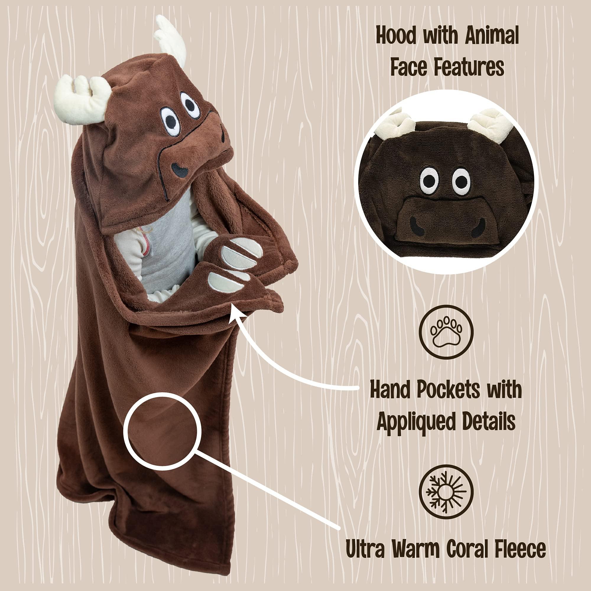 Lazy One Lazy One Wearable Hooded Blanket for Kids, Animal Hooded Blanket (Moose)