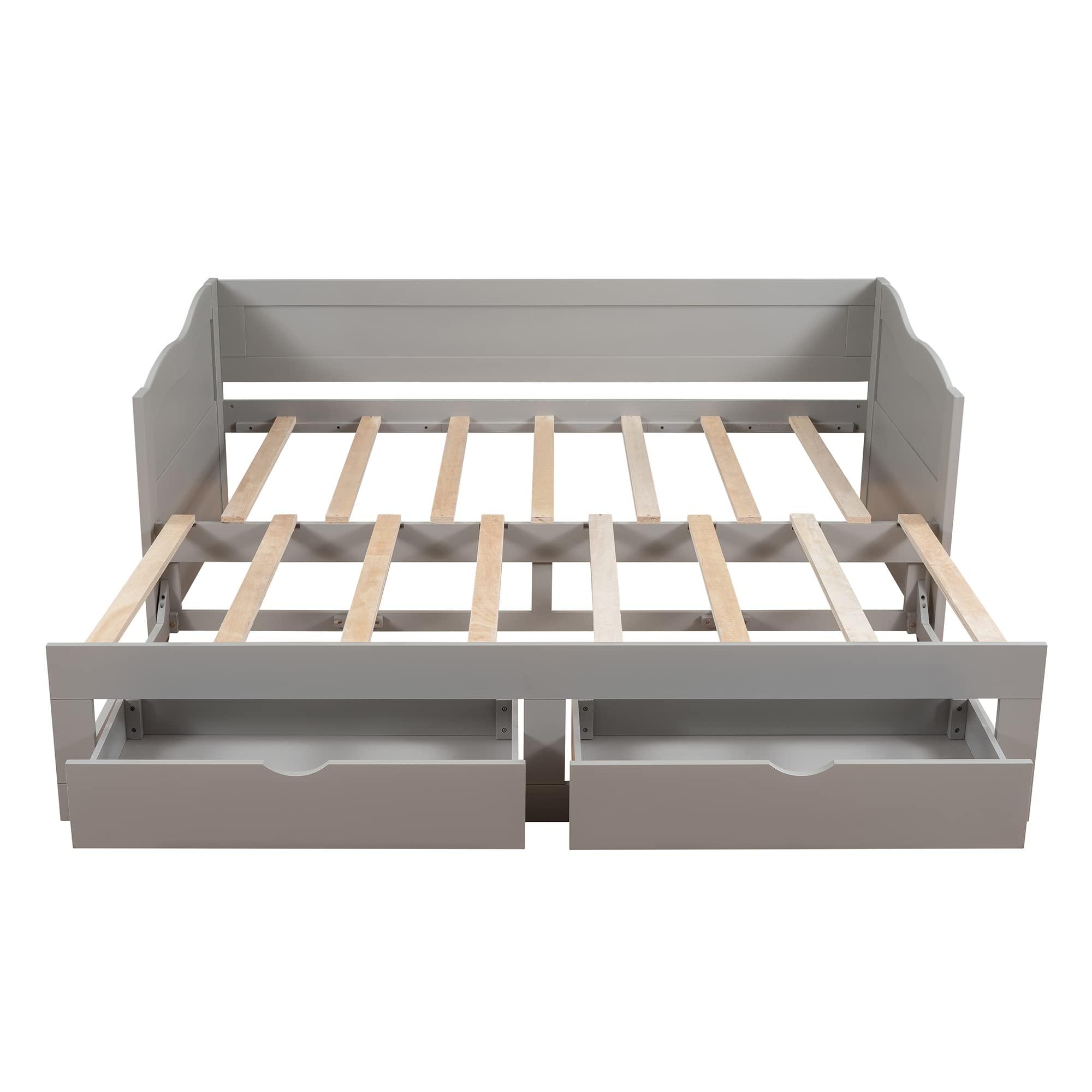 Harper & Bright Designs Harper & Bright Designs Twin Daybed with Trundle Bed, Extendable Daybed Twin to King with Two Storage Drawers,Wooden Sofa Bed Frame for Living Room,Bedroom,Guest Room,Grey