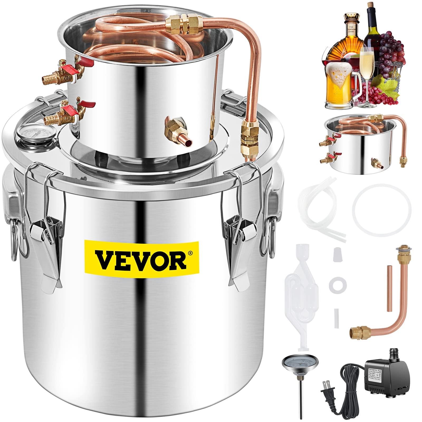 VEVOR VEVOR Alcohol Still 13.2Gal/50L Alcohol Distiller Stainless Steel Distillery Kit for Alcohol With Copper Tube & Pump Home Brewing Kit Build-in Thermometer for DIY Whisky Wine Brandy