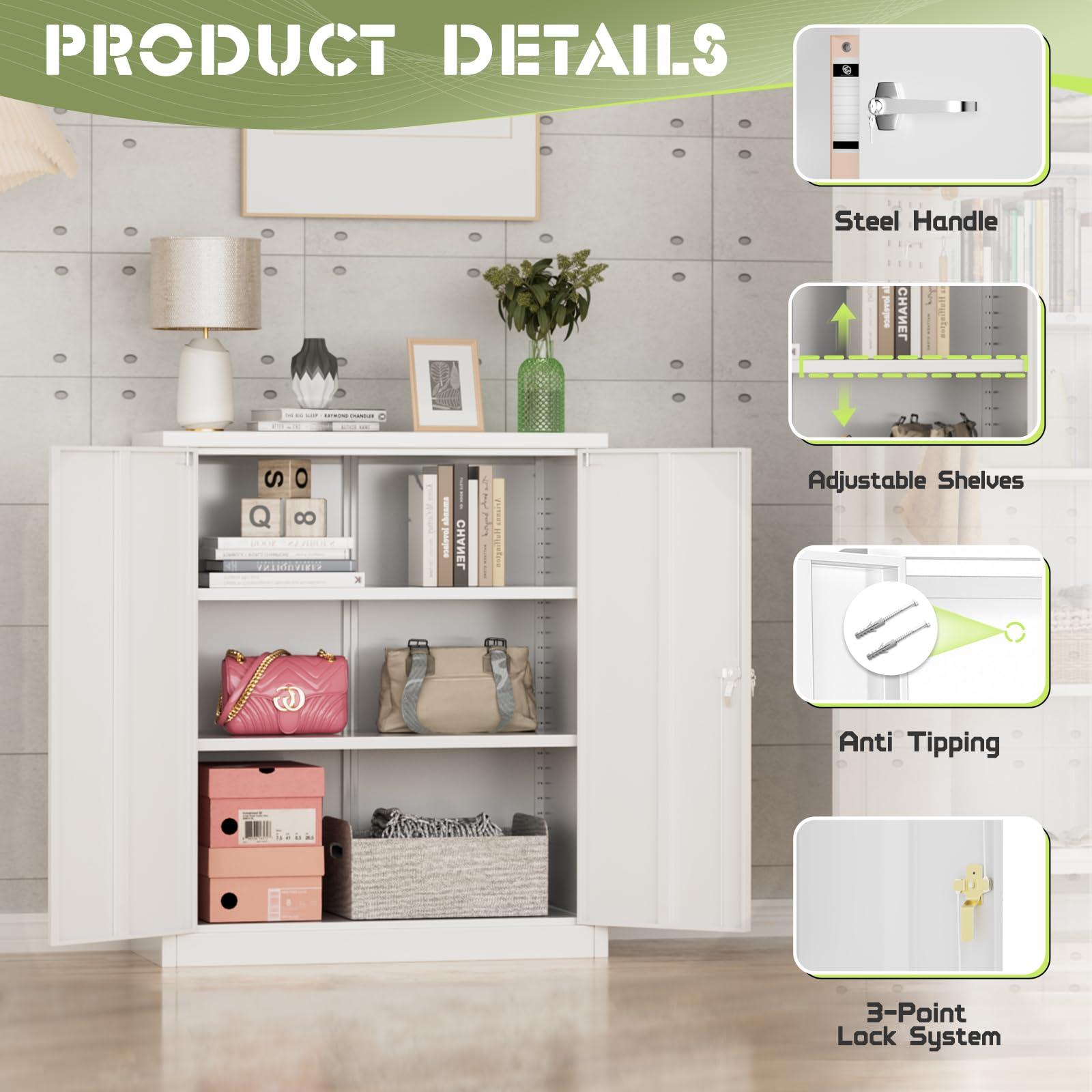 Crownland Crownland 36 Metal Storage Cabinet, Lockable Garage Storage Cabinets, Office File Cabinet with Adjustable Shelves for Garage, Home Office, Classroom, Pantry, File(White-Narrow Size)