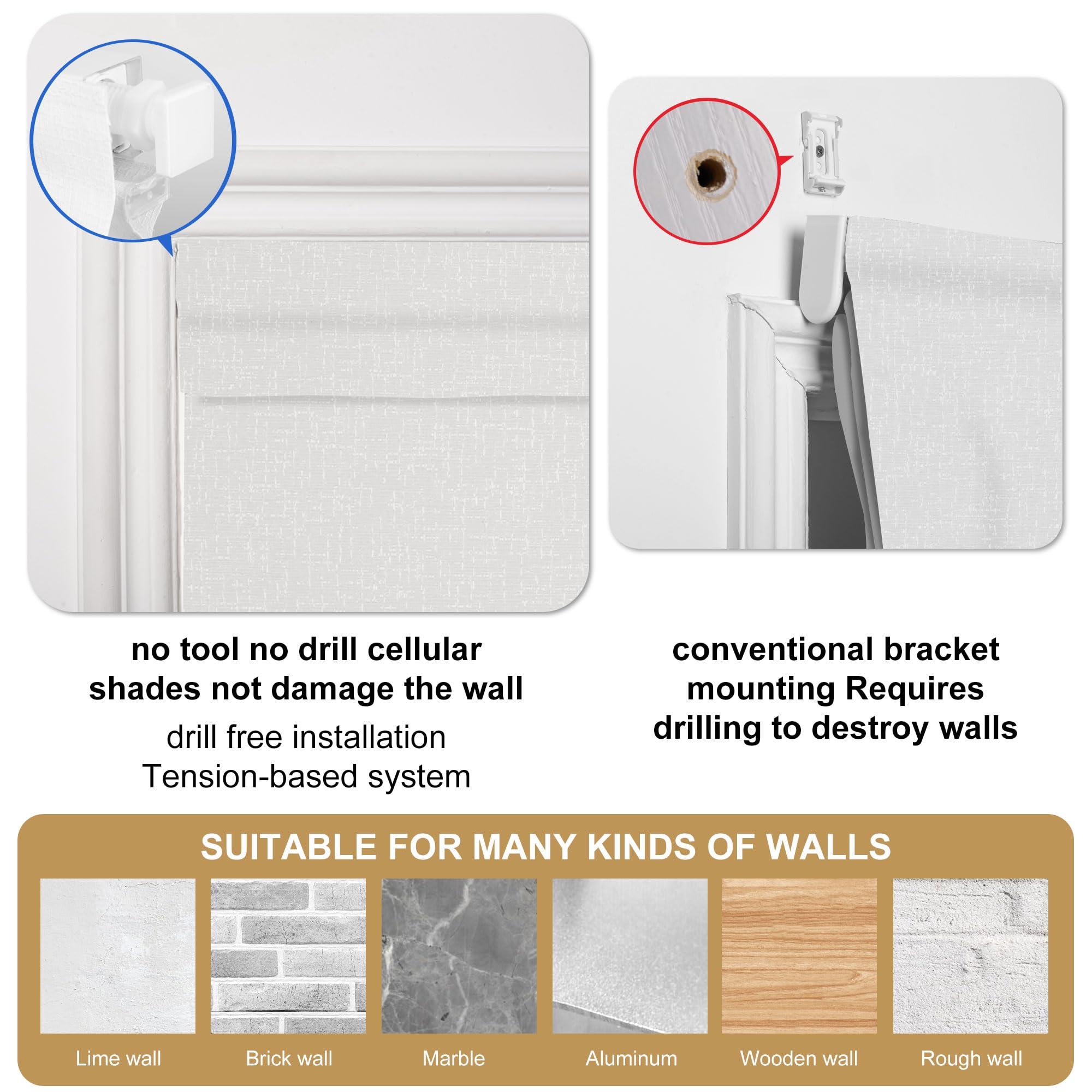 Sulugood Sulugood NO Drill NO Tools Cordless Roman Shades for Interior Windows, Top Down Bottom Up Roman Window Shade, Custom Blackout Linen Roman Window Blinds(32" W x 48" H) Blackout White Gray