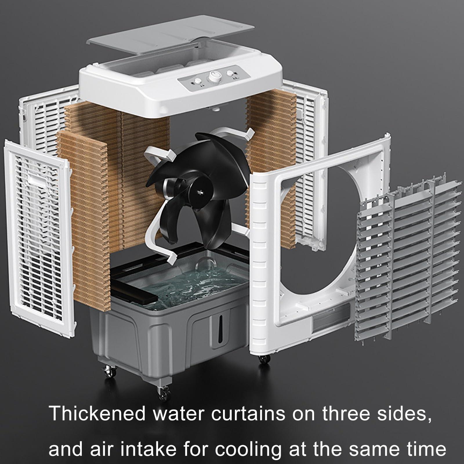 Cxlly Evaporative Air Cooler with 55L Water Tank, Portable Outdoor Air Conditioner with 4 Ice Pack, Oscillation, 3 Speed for Garage, Yard, Commercial Use(Size:95cm/37in 55L)
