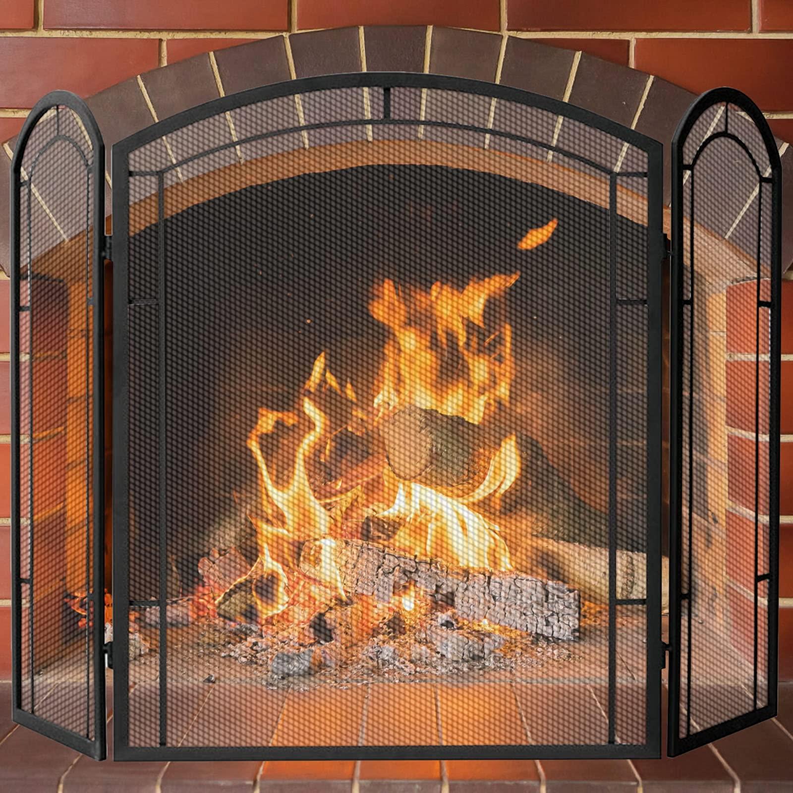 GaRcan Large Fire Screens and Guards, Folding Stove/Heatilator/Wood Burner Safety Fireplace Fence, Trifold Panel Child Friendly Surround Cover, Heavy