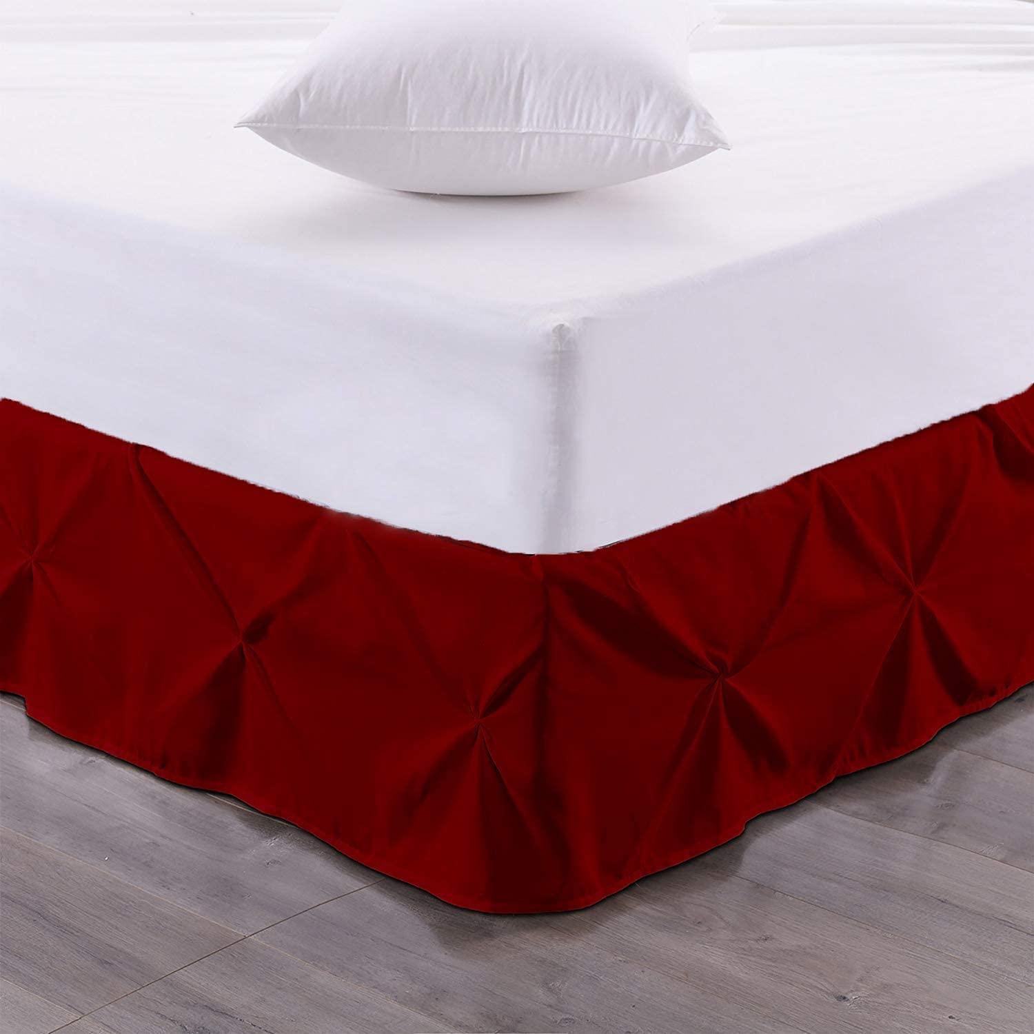 BEDICIA Pinch Pleated Bed Skirt - Easy Fit 9 inch Drop King Bed Skirt Brushed Microfiber Quadruple Pleated Bed Skirt Tailored Drop Dust Ruffle ( Burgundy )