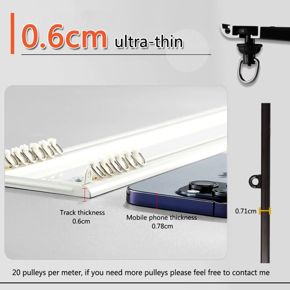 HomeLoft Basics Curtain Double Tracks Ceiling Mount Curtain Rail Ultra Thin Aluminium Curtain Rod For Living Room Bedroom Room Divider 120/170/250/300/480/500cm(Carbonizedcolor:Black,Size:4 FT)