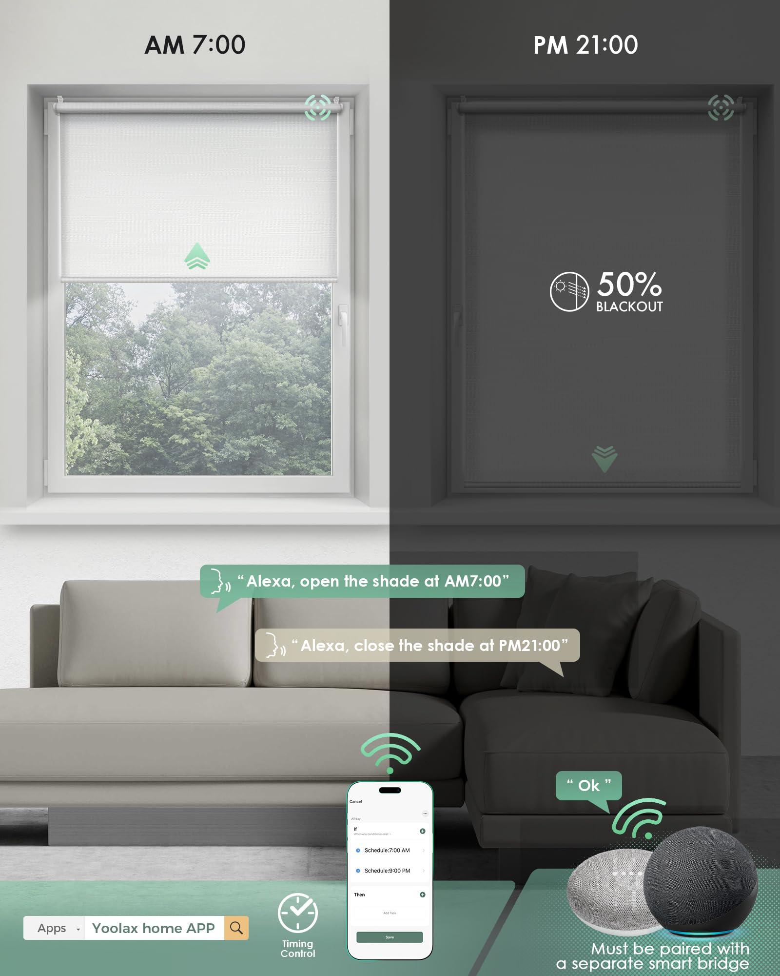 Yoolax Yoolax Motorized Blinds with Remote, No Drill Cordless Electric Shades for Windows Light Filtering Automatic Window Shades App Control, Custom Size(50% Shading-Jacquard White)