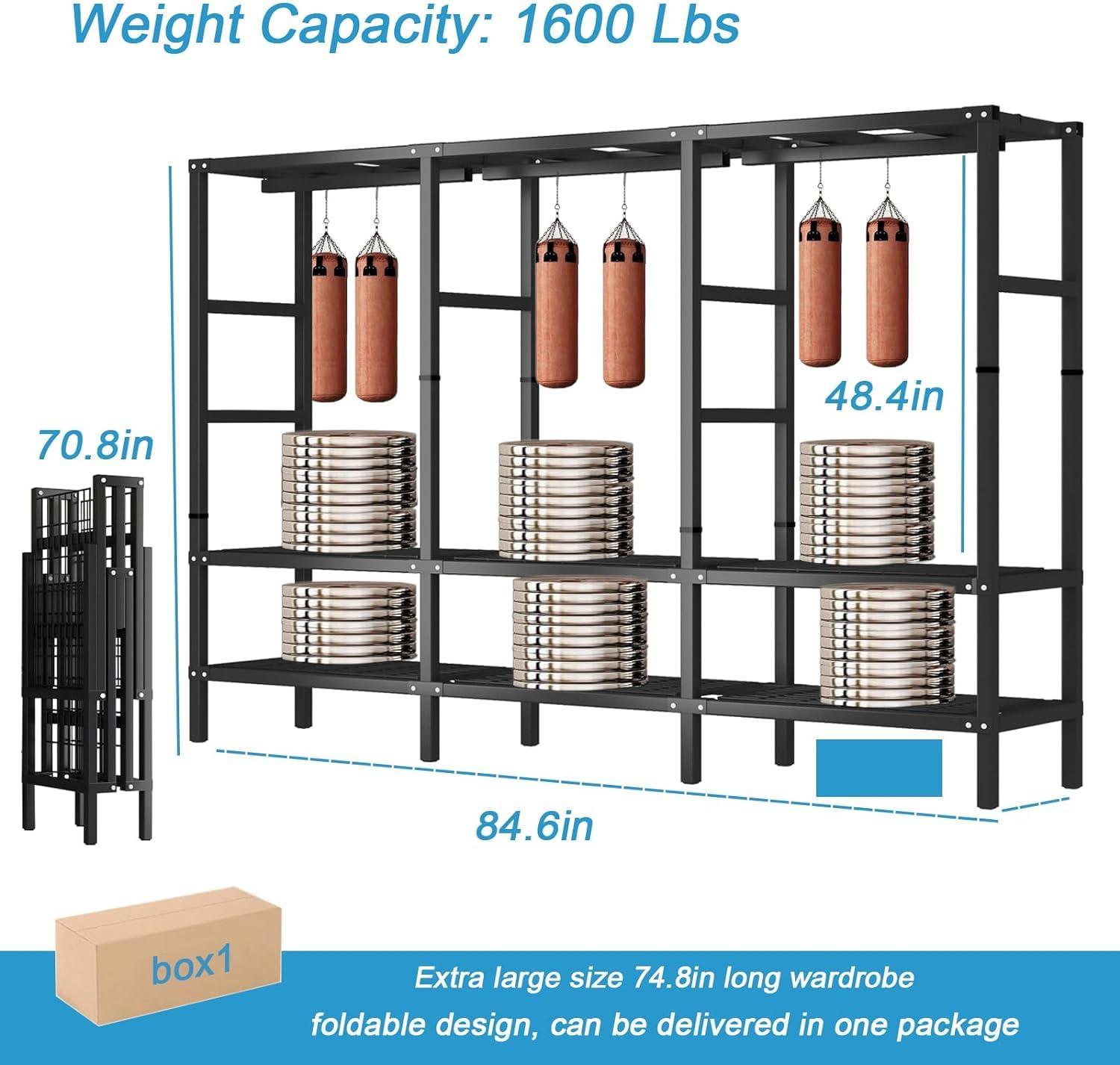 ZAIHW Garment Rack Walk In Closet Organizer Heavy Duty Clothes Rack Closet System with 3 Hanging Rods, 8 Wheels, 1600 LBS Load Capacity for Wardrobe, Freestanding Bedroom Armoire (215cm/84.6in)