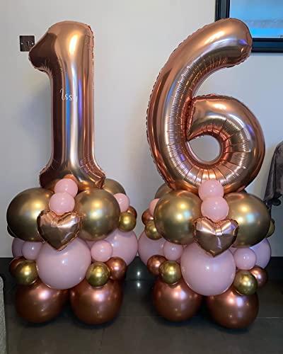 LHOAVWE 40 Inch Rose Gold 16 Number Balloons Giant Jumbo Huge 16 61 Foil Mylar Helium Number Digital Balloons Rose Gold Birthday Mylar Digital Balloons 16th Birthday Anniversary Events Party Decorations