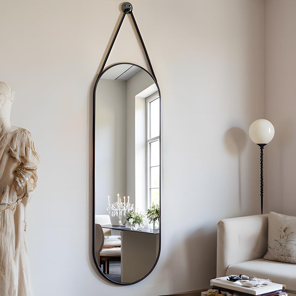 OGCAU OGCAU Full Length Mirror, Wall Mirror Full Length, Wall-Mounted Mirror, Body Mirror for Wall in Bedroom, Arched-Top Mirror, Hanging Mirror with Aluminum Alloy Frame (Oval Black)