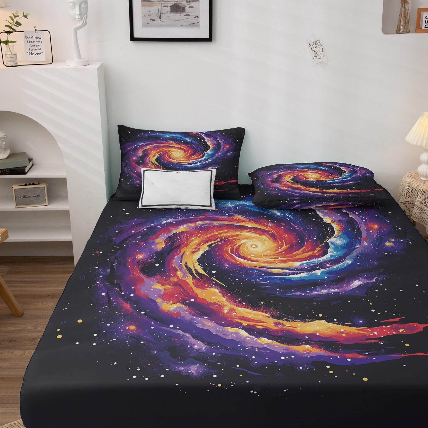 zcsm zcsm Galaxy Sheets Full Size - Space Nebula Universe Bed Sheets, Soft Microfiber & Deep Pocket & Wrinkle Free Patterned Bedding Sheets & Pillowcases, 1 Fitted Sheet, 1 Flat Sheet, 2 Pillow Cases